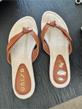 Unisa Tan Leather Knot-Detail Women's Sandals